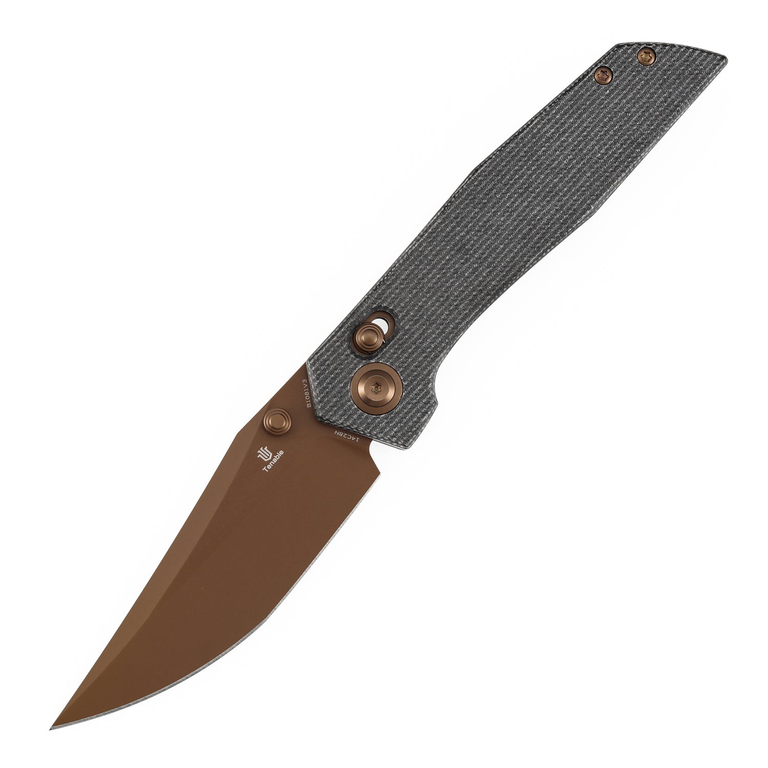Tenable Deadite B1081V3 Rose Gold 14C28N Blade Black Micarta Handle Crossbar Lock Folding Knife