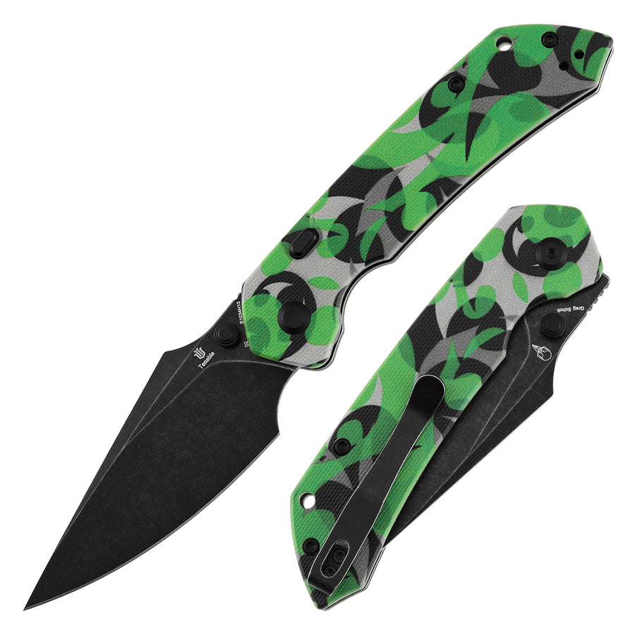 Tenable Fenrir B1034H13 D2 Blade Jade G10 with Green Camouflage Pattern Handle Top Liner Lock Folding Knife