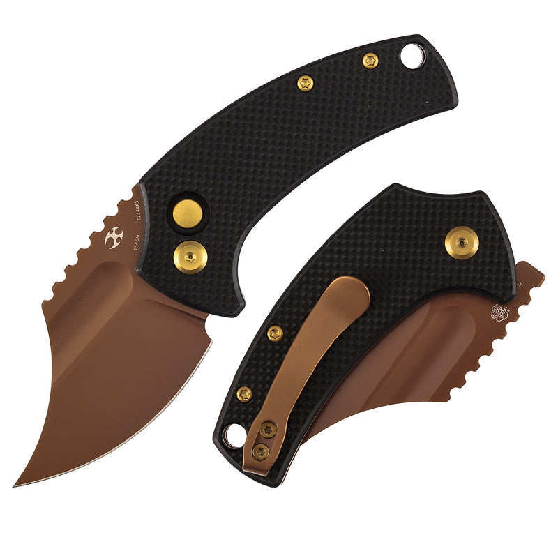Kansept Wasp T2144F3 Rose Gold Coated 154CM Blade Black G10 Handle Button Lock Folding Knife