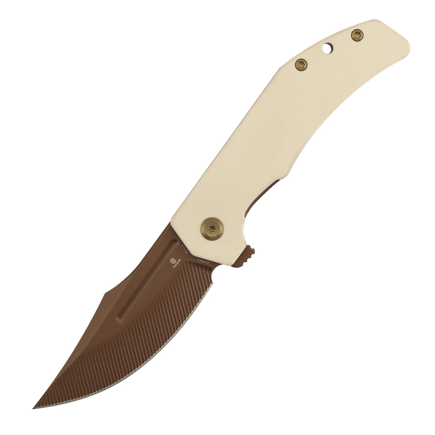 Tenable Orion B1089C5 Rose Gold Nitro-V Blade Ivory White G10 Handle Liner Lock Folding Knife