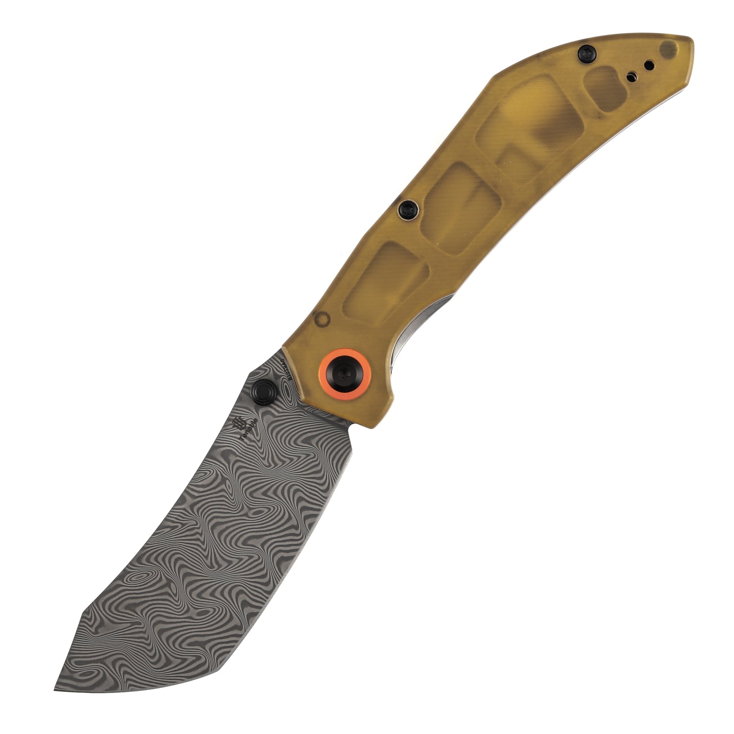 Tenable Tipper B1079A5 Water Ripple Damascus Blade Amber PEI Handle Liner Lock Folding Knife