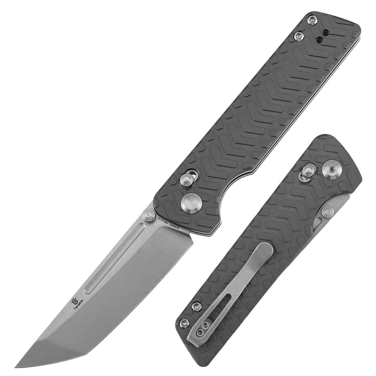 Tenable Anomaly B2038V1 Stonewashed Nitro-V Blade Gray Aluminum Handle Crossbar Lock Folding Knife
