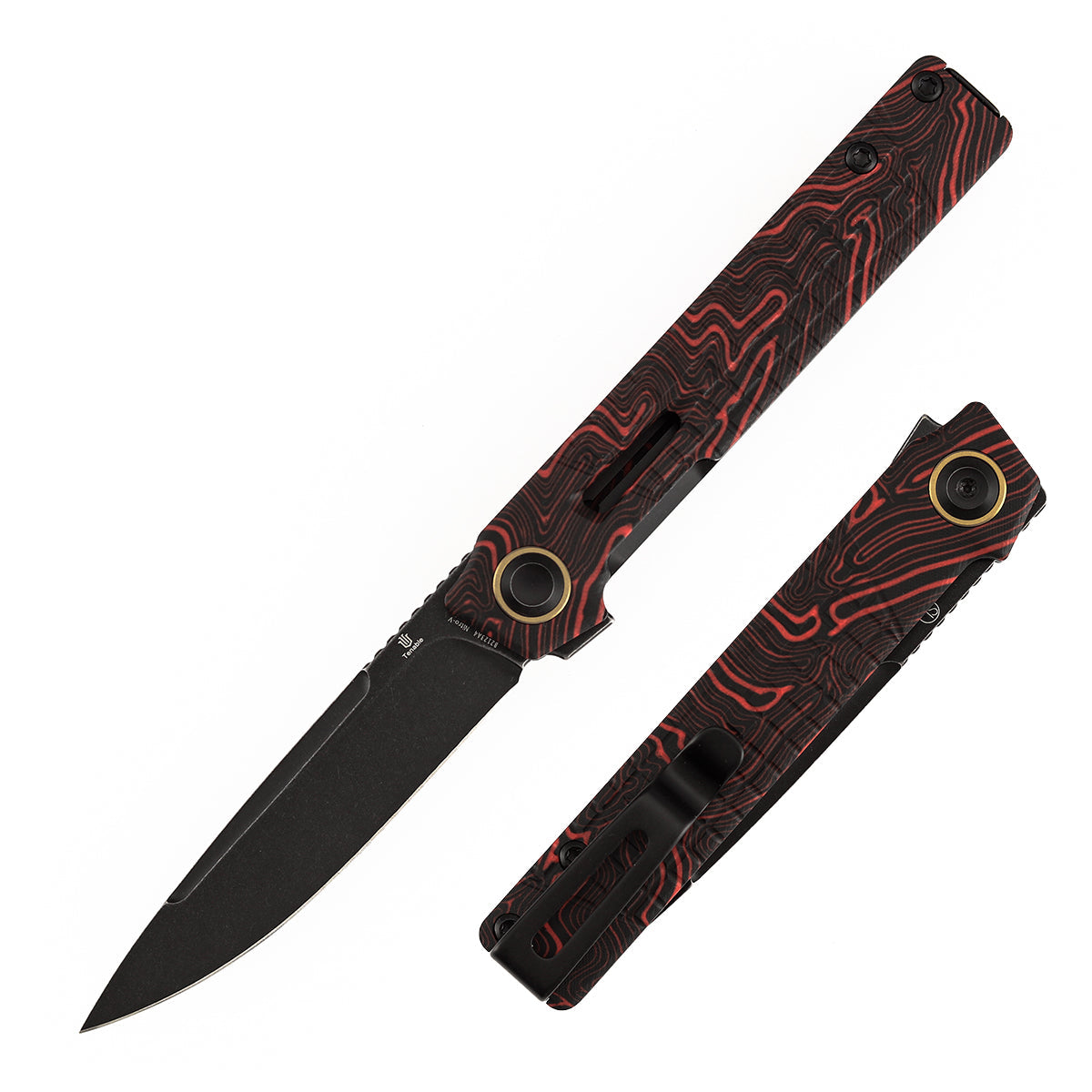 Tenable Kitpu B2123A4 Blackwash Nitro-V Blade Black & Red G-Mascus Handle Liner Lock Folding Knife