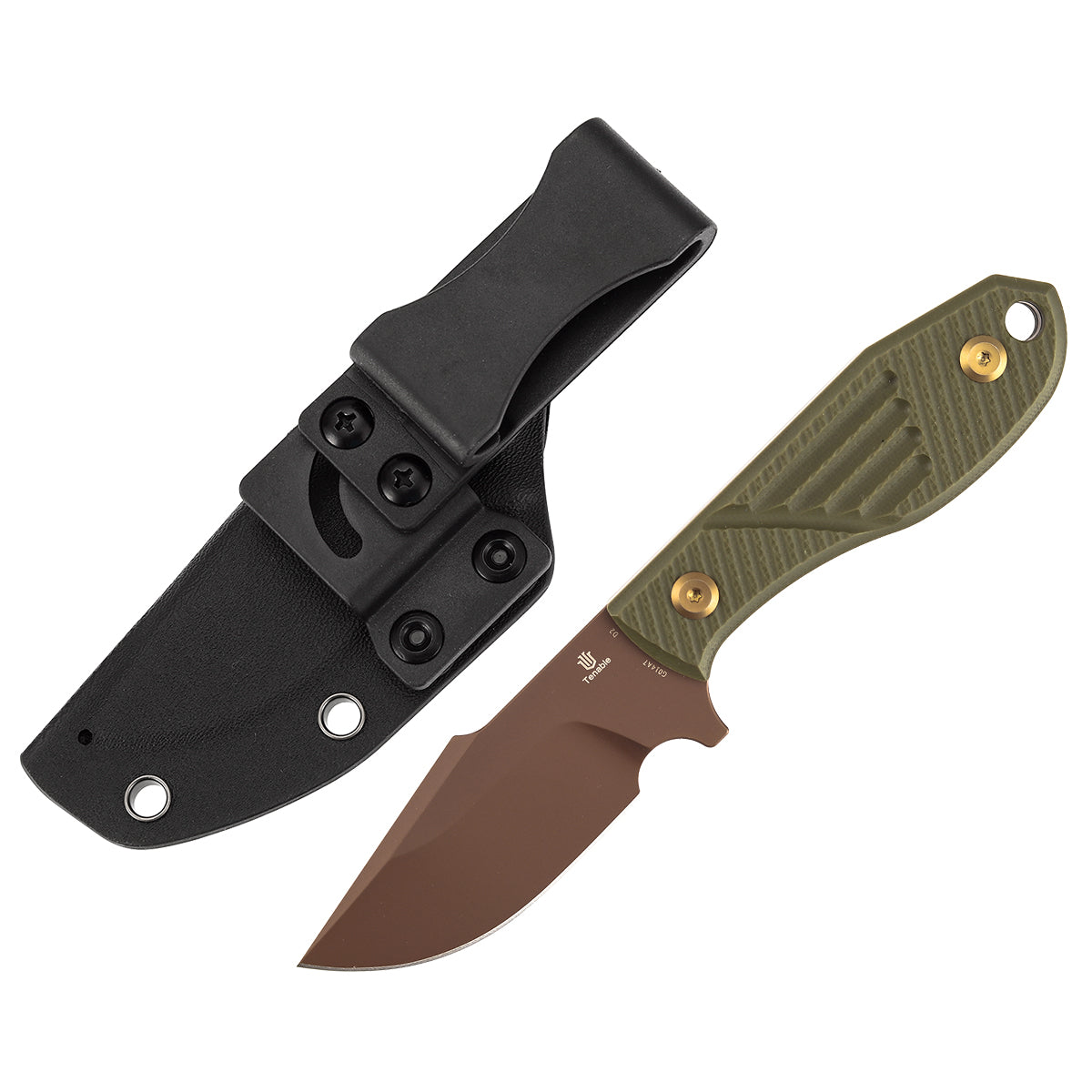Tenable Tiny Dancer G014A7 Rose Gold D2 Blade Olive Green G10 Handle Fixed Blade Knife