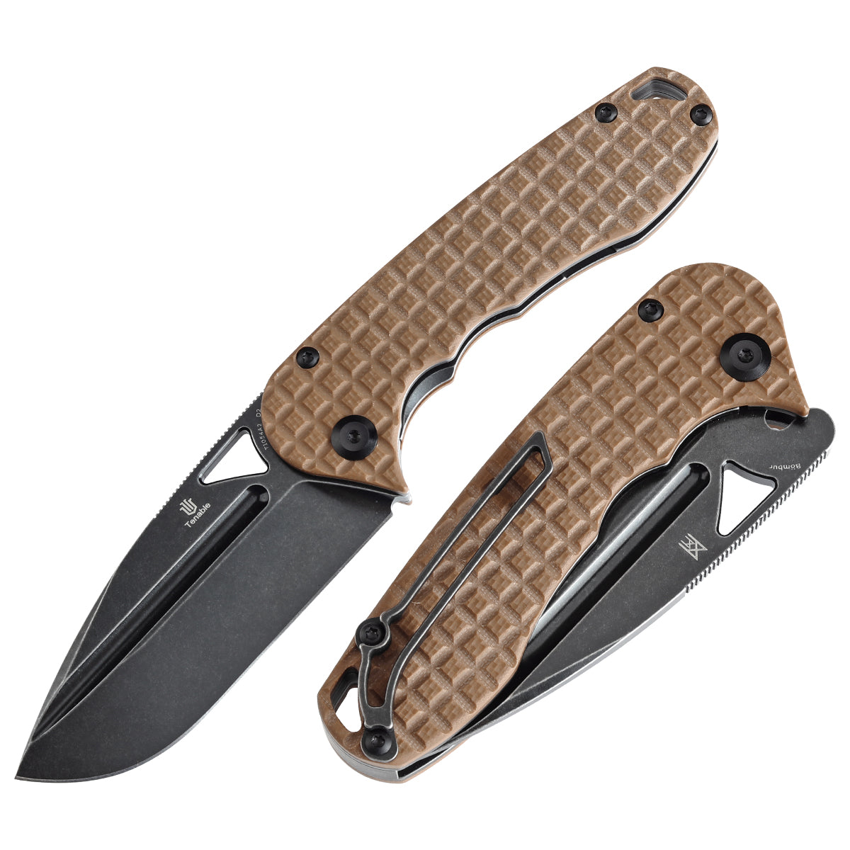 Tenable Bömbur T1054A2 Blackwash D2 Blade Brown G10 Handle Liner Lock Folding Knife