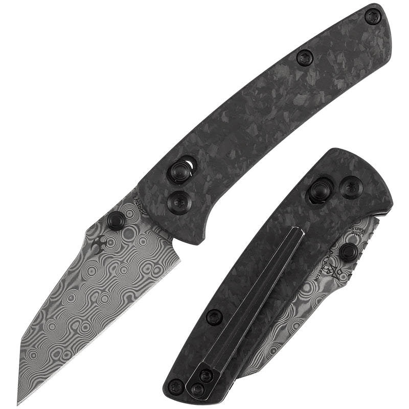 Kansept Little Main Street K2015V7 Damascus Blade Shred Carbon Fiber Handle Crossbar Lock Folding Knife