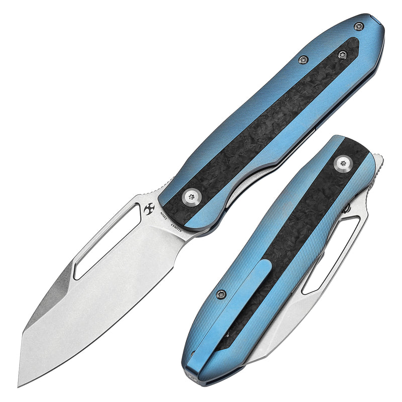 Kansept Thunderhead K1106A3 CPM-S35VN Blade Blue Titanium with Shred Carbon Fiber Inlay Handle Frame Lock Folding Knife