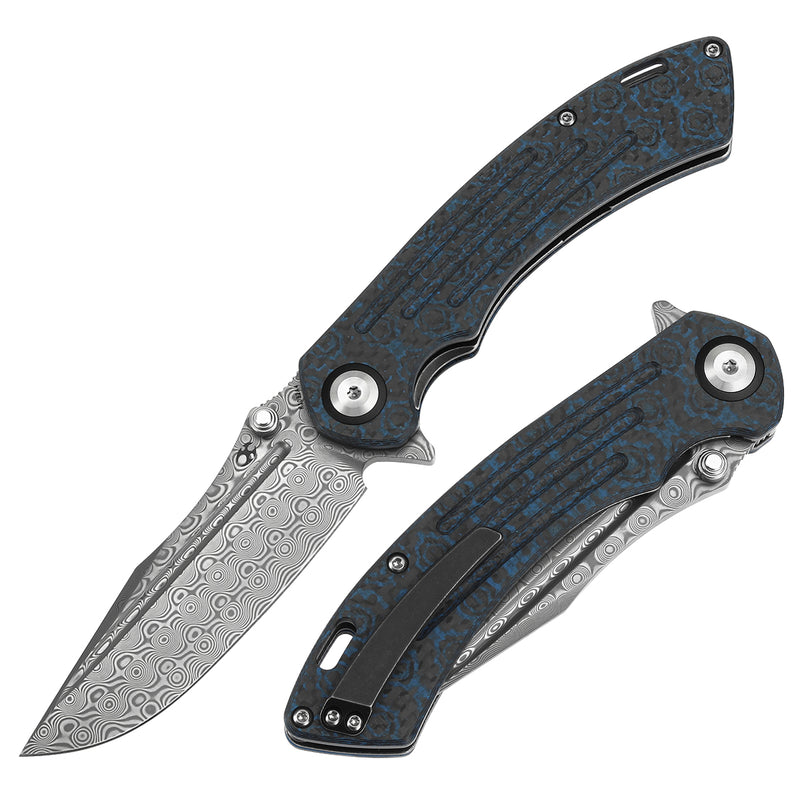 Kansept Pretatout K1032A4 Damascus Blade Carbon Fiber Handle Frame Lock Folding Knives