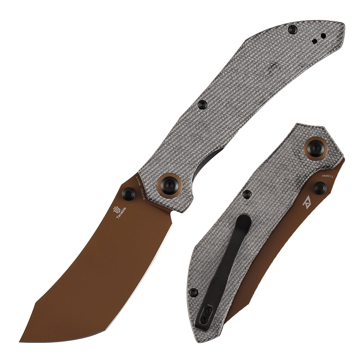 Tenable Tipper B1079A1 Rose Gold Nitro-V Blade Black Micarta Handle Liner Lock Folding Knife