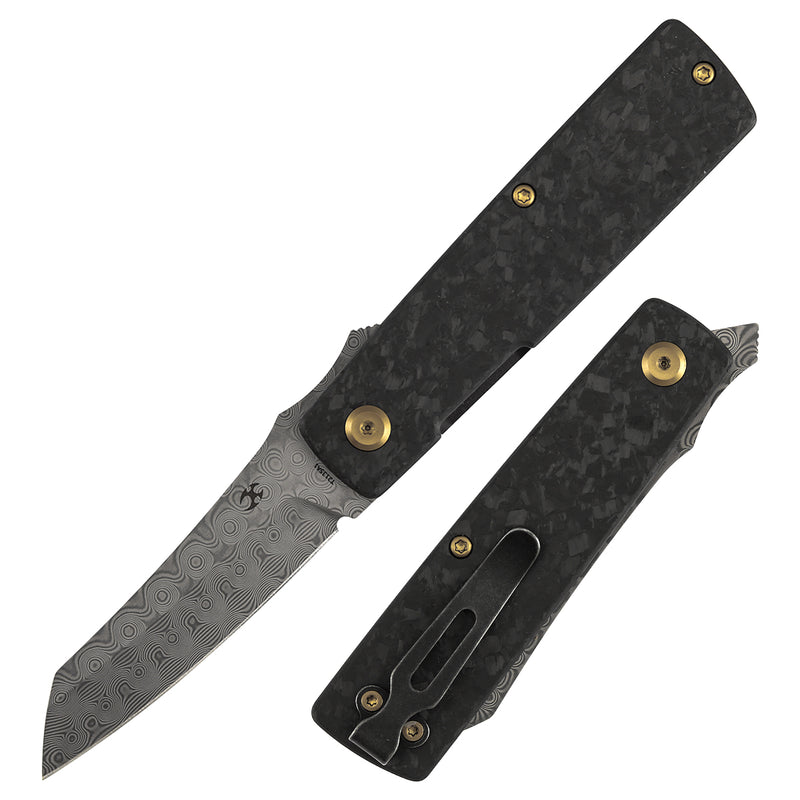 Kansept Higonokami T2135A1 Damascus Blade Shred Carbon Fiber Handle Liner Lock Folding Knife