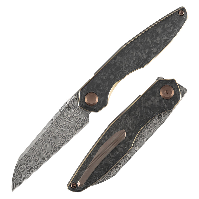 Kansept Halide K1136A6 Damascus Blade Shred Carbon Fiber Handle Liner Lock Folding Knife