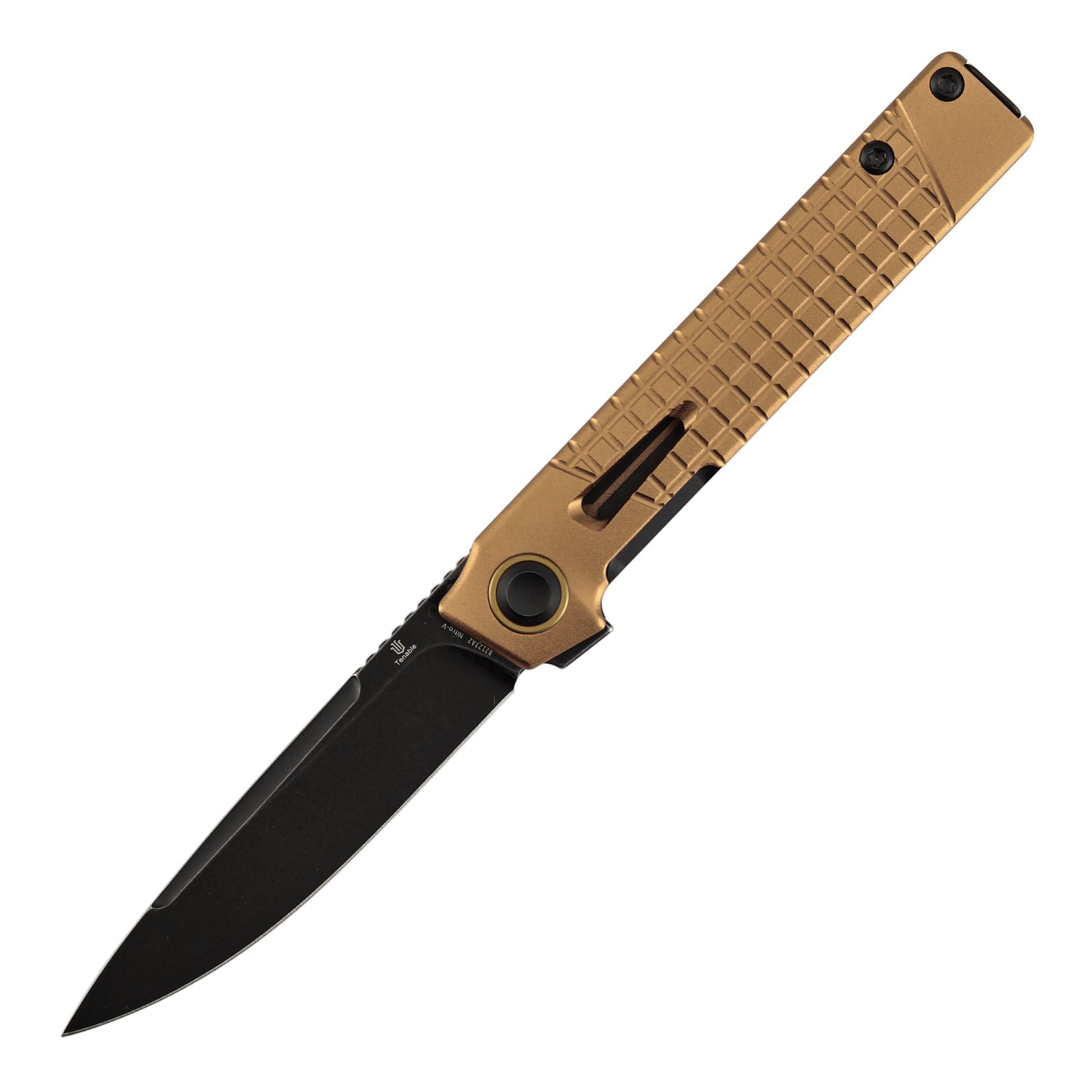 Tenable Kitpu B2123A2 Blackwash Nitro-V Blade Bronze Aluminum Handle Liner Lock Folding Knife