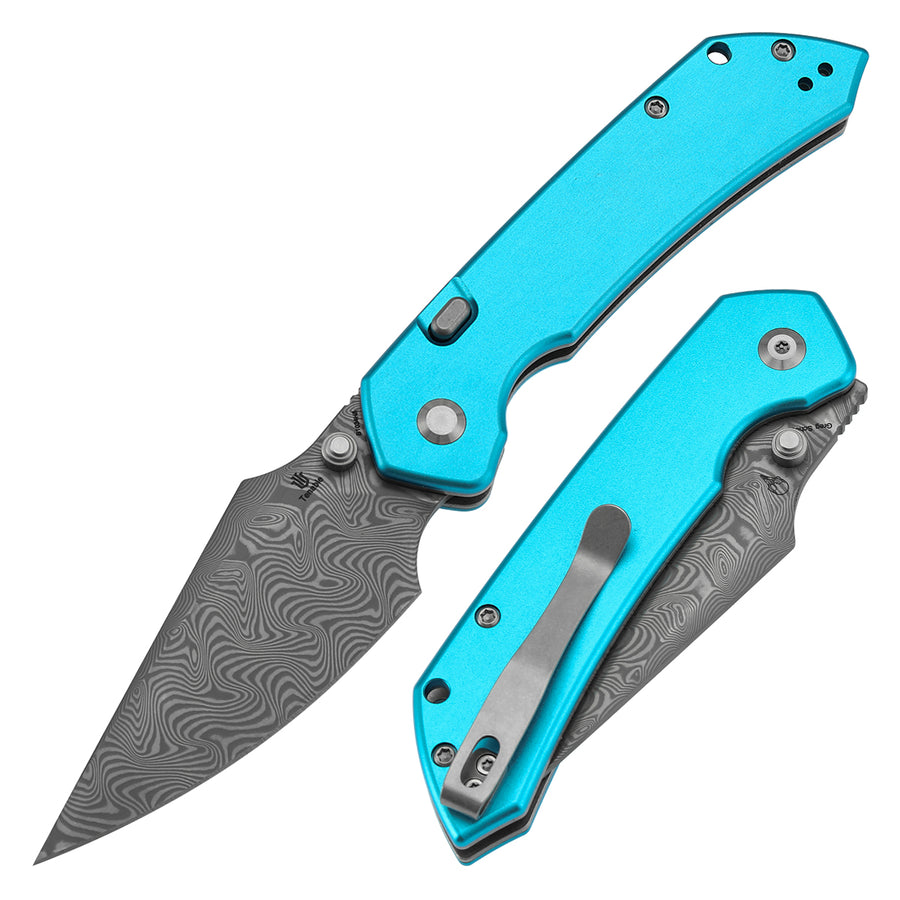Tenable Fenrir B1034H8 Damascus Blade Aluminum Handle Top Liner Lock Folding Knife