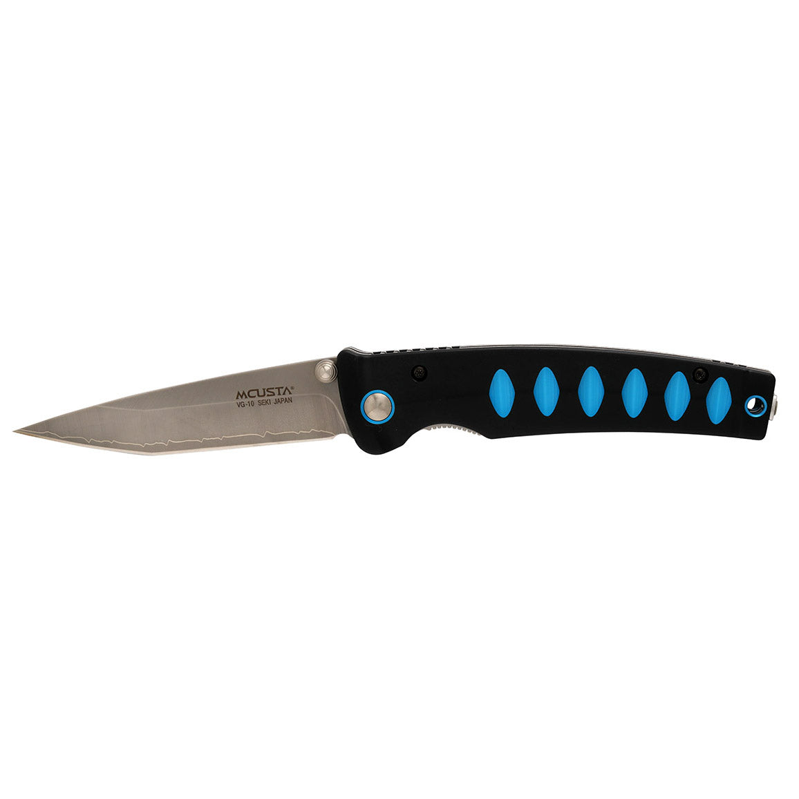 Mcusta Japanese Knives MC-0041C Folding Knife VG-10 Damascus Drop Point Blade Black Aluminum Handles Liner Lock