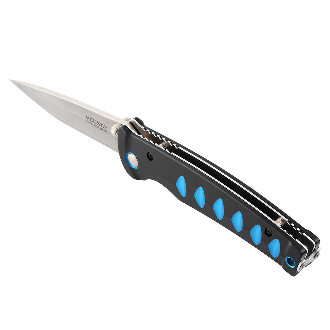 Mcusta Japanese Knives MC-0041C Folding Knife VG-10 Damascus Drop Point Blade Black Aluminum Handles Liner Lock