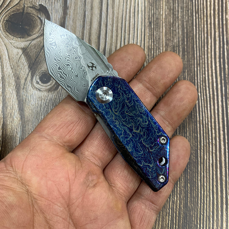 Kansept Knives RIO K3044D2 Damascus Blade Lightning Strike Anodized Titanium Handle Liner Lock EDC Knife