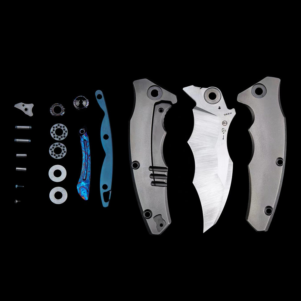 Maxace Dragon MDG01 M390 Satin Blade Titanium Handle  Frame Lock Folding Knife Blue screws