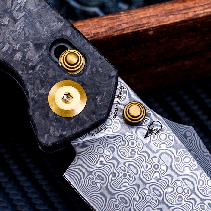 KANSEPT Fenrir K1034V1 Damascus Blade Carbon Fiber Handle Crossbar Lock Knife