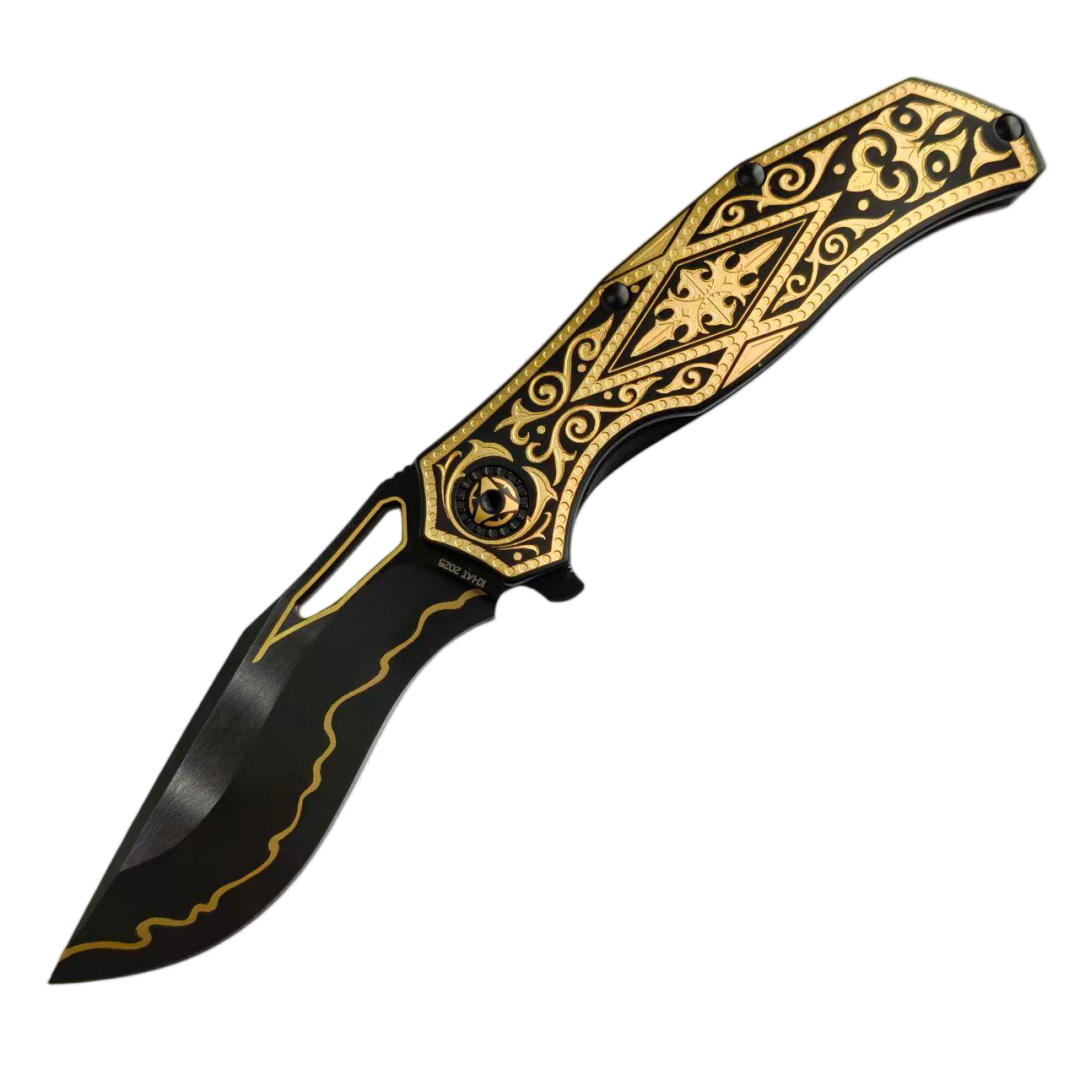 KHAI Gold Nocturne DLC CPM-3V Blade Titanium Handle Frame Lock Folding Knives