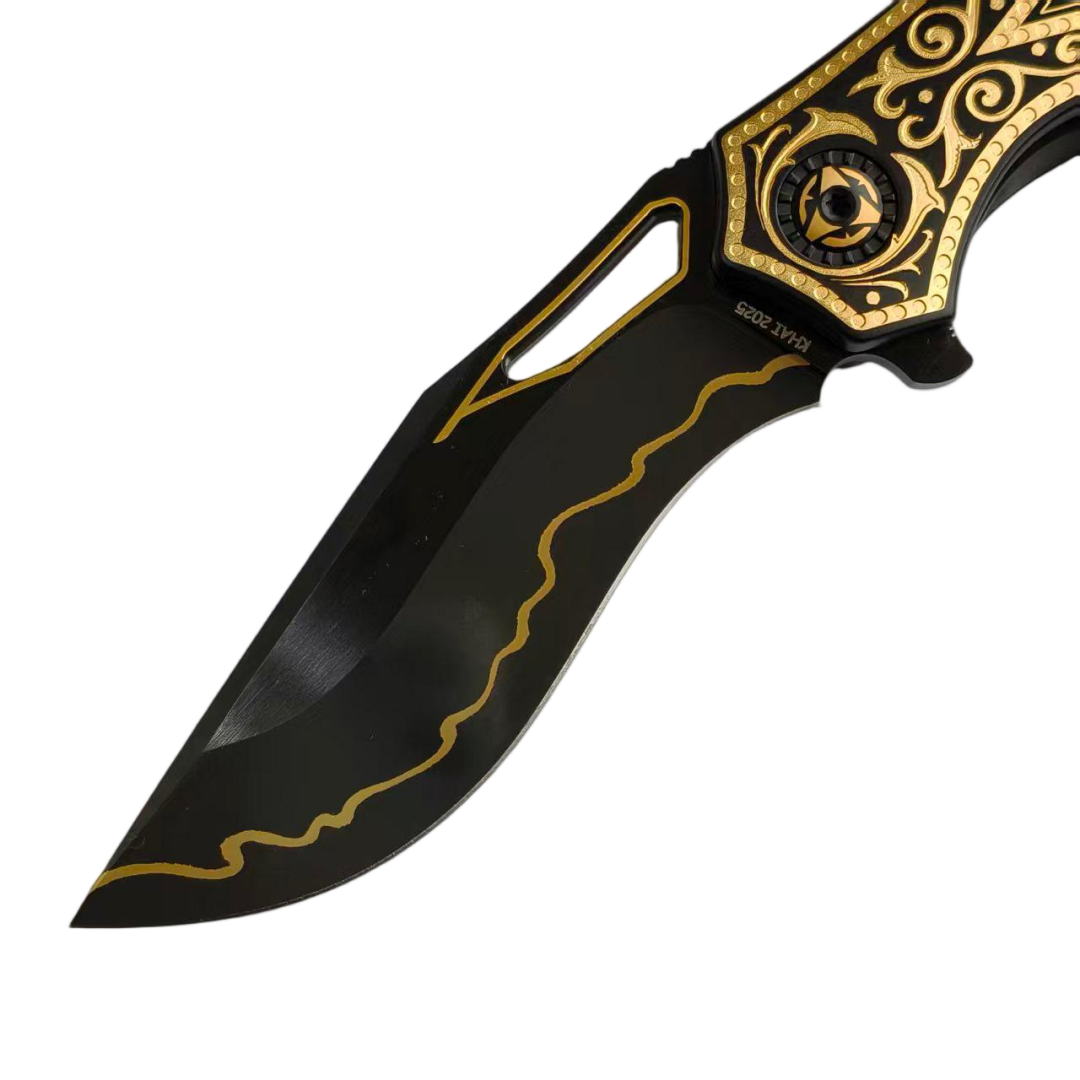 KHAI Gold Nocturne DLC CPM-3V Blade Titanium Handle Frame Lock Folding Knives