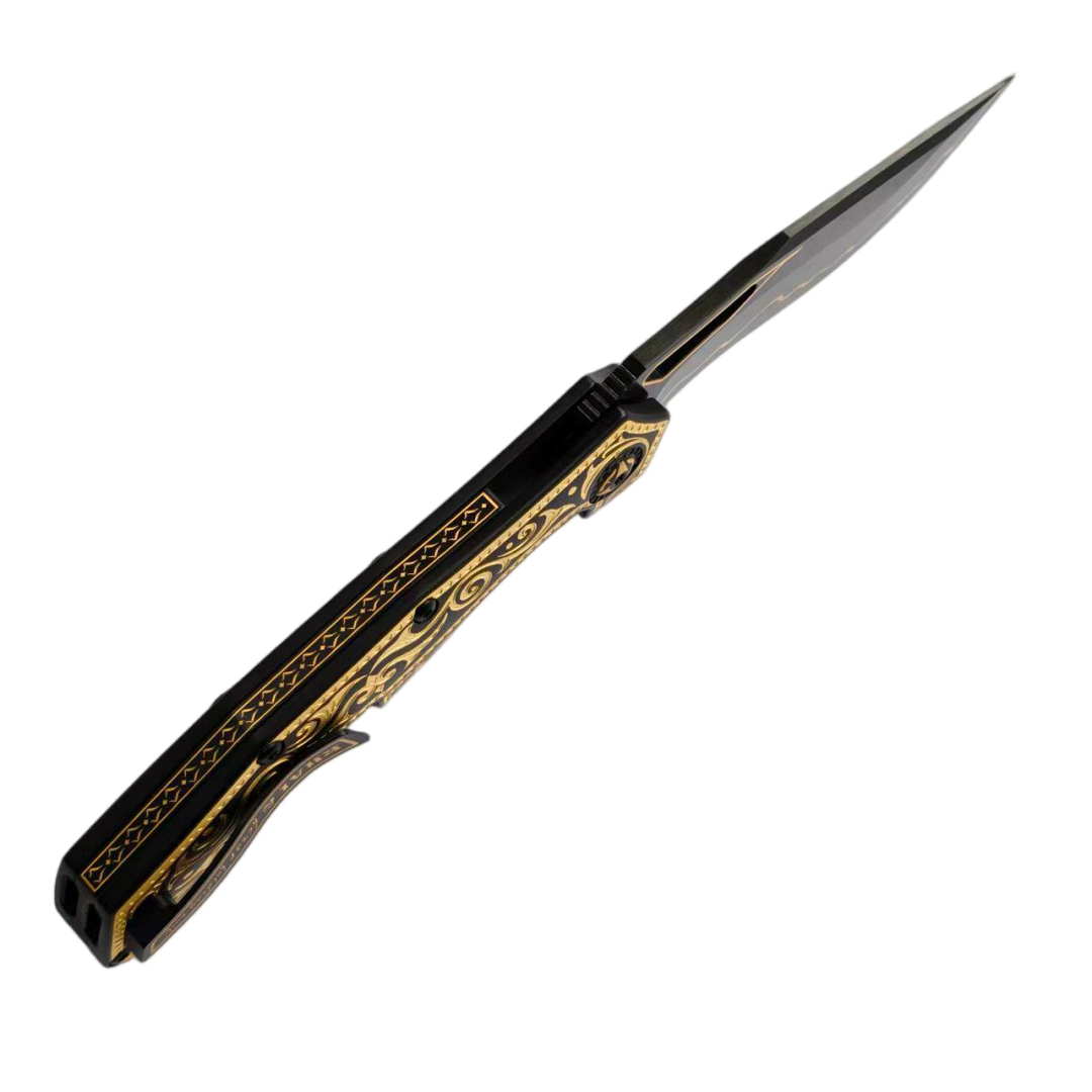 KHAI Gold Nocturne DLC CPM-3V Blade Titanium Handle Frame Lock Folding Knives