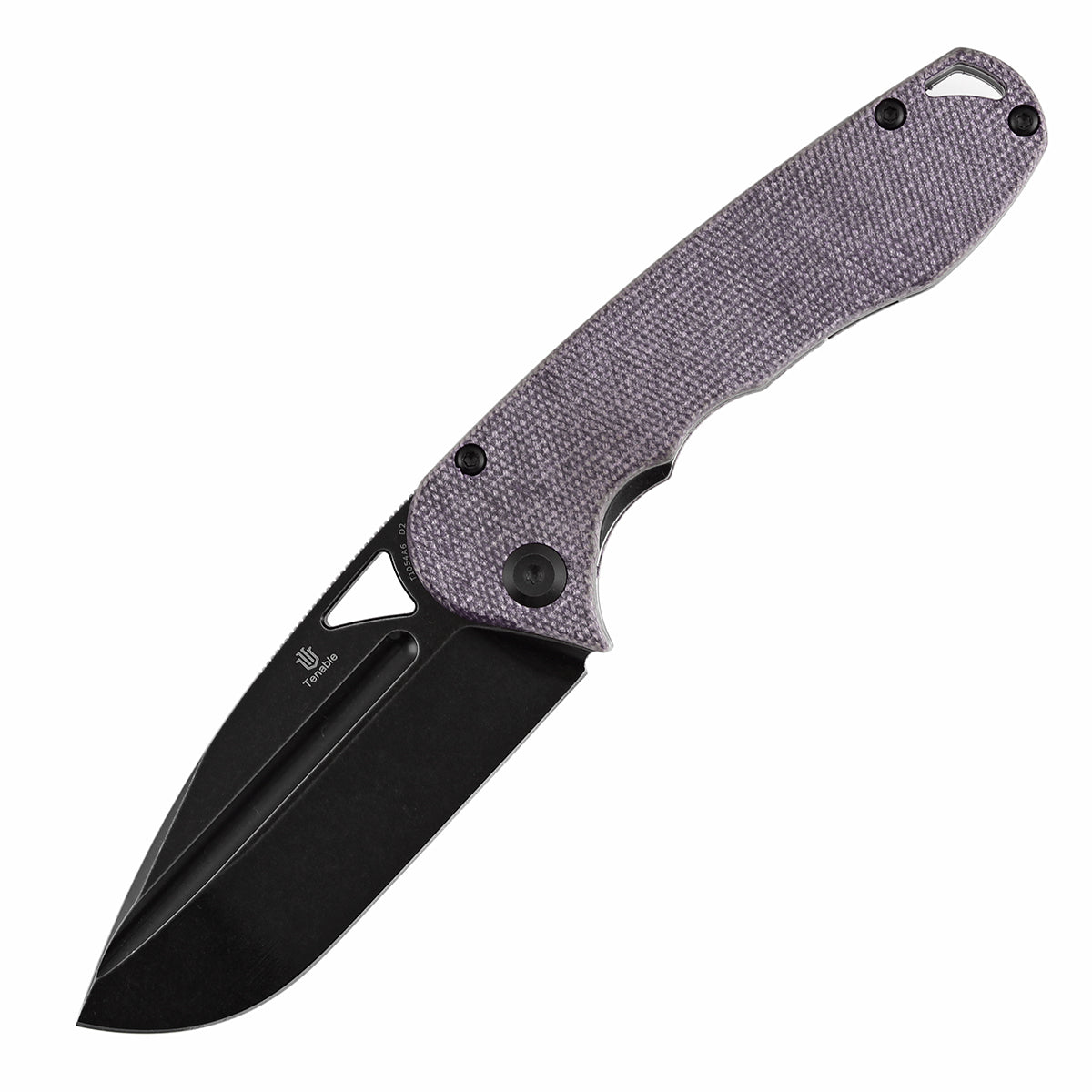 Tenable Bömbur T1054A6 Blackwashed D2 Blade Purple Micarta Handle Liner Lock Folding Knife