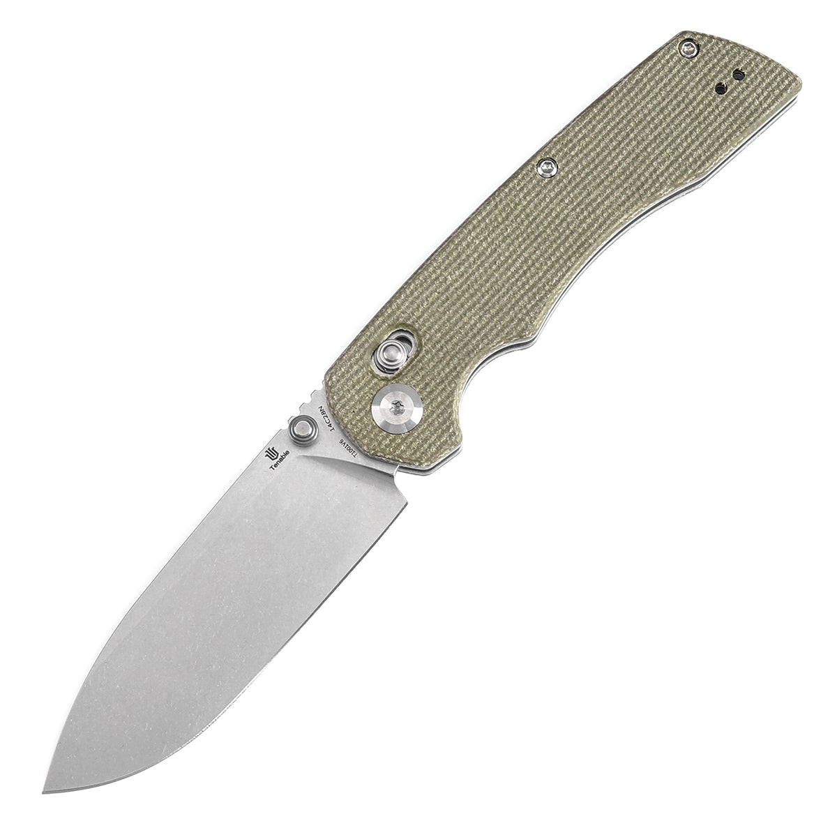Tenable Kryo T1001V6 Stonewashed 14C28N Blade Green Micarta Handle Crossbar Lock Folding Knife