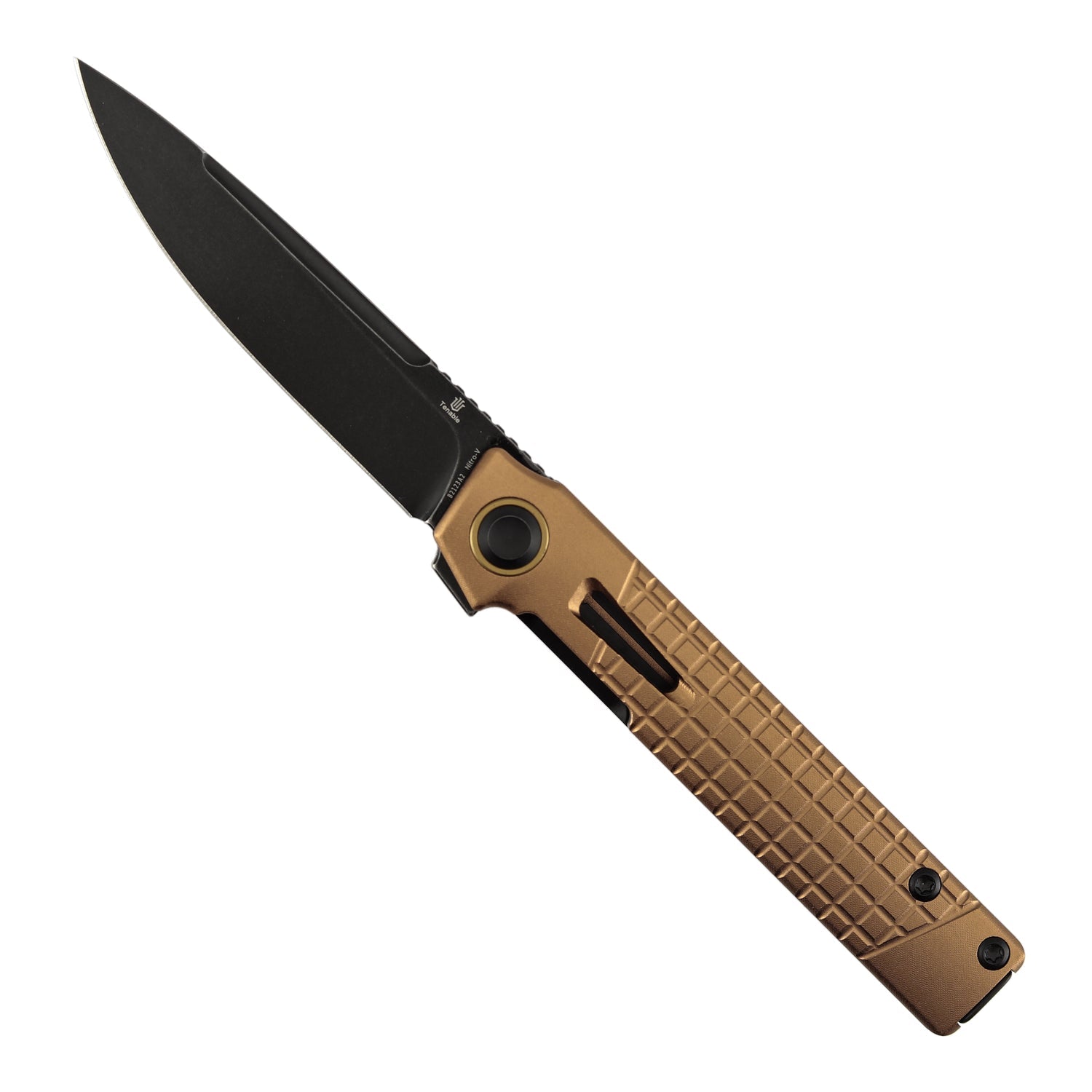 Tenable Kitpu B2123A2 Blackwash Nitro-V Blade Bronze Aluminum Handle Liner Lock Folding Knife
