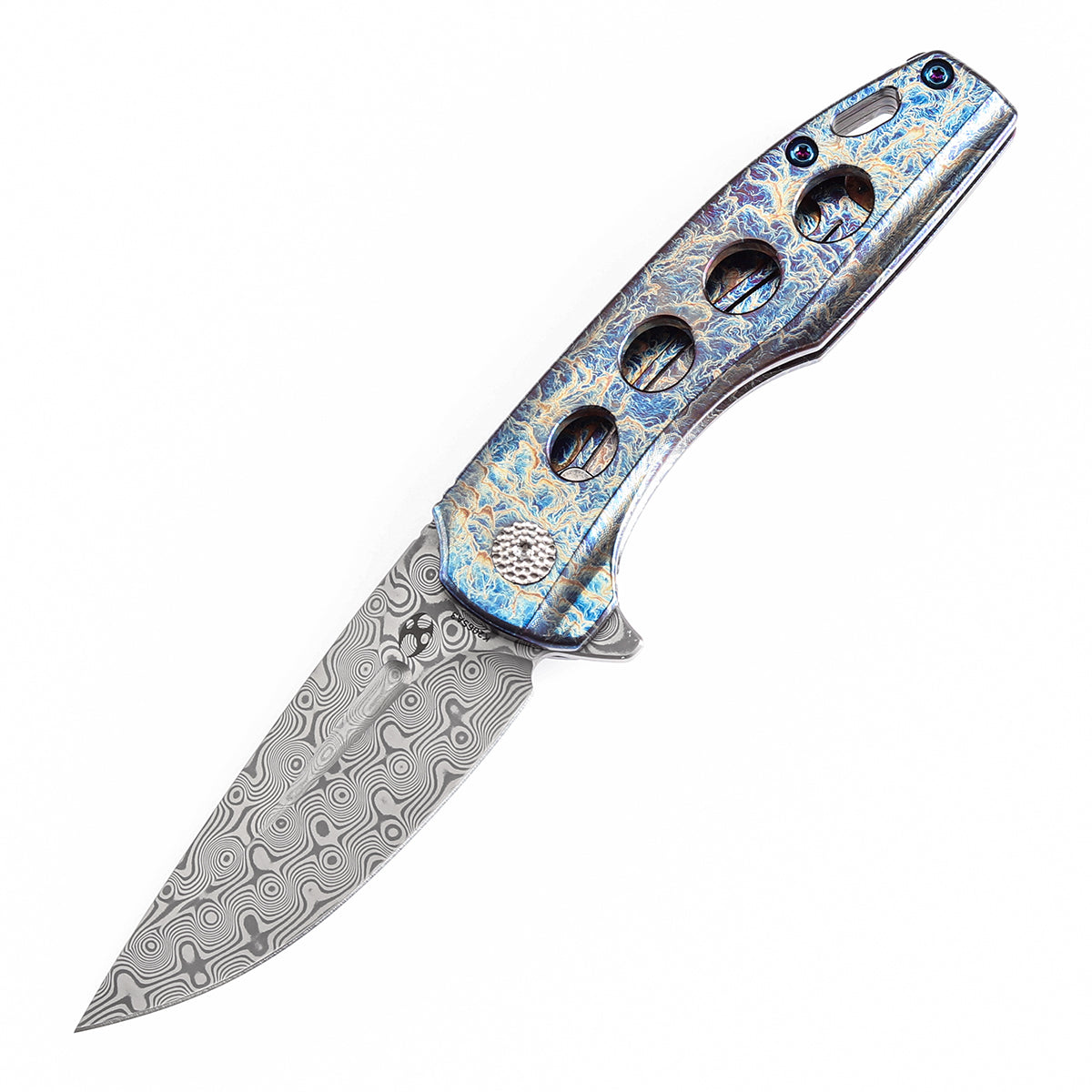 Kansept Cassowary K2065A3 Flipper Knife Damascus Blade Titanium Handle Edc Knife