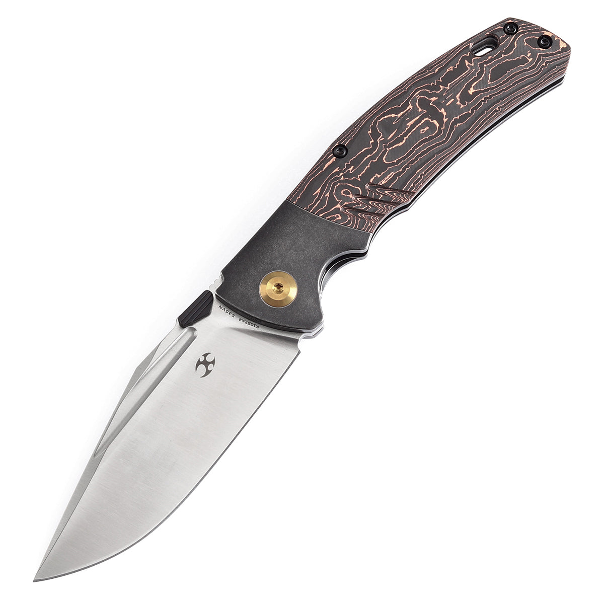 Kansept Hiinterland K1057A4 CPM-S35VN Blade Blackwash Titanium + Copper Carbon Fiber Handle Flipper Knife