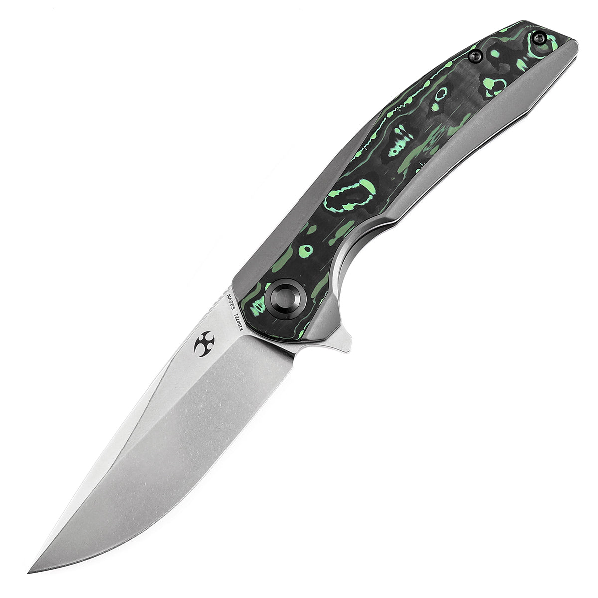 Kansept Accipiter Flipper Knife K1007E1 CPM S35VN Blade Titanium and Green Carbon Fiber Handle Edc Knives
