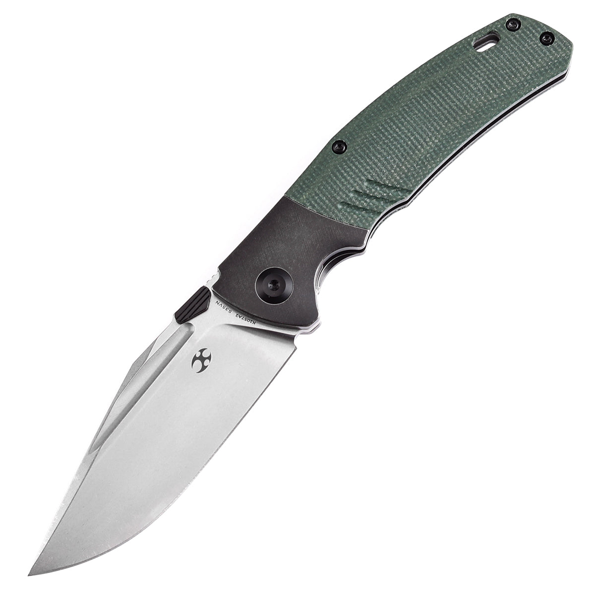 Kansept Hiinterland K1057A2 CPM-S35VN Blade Blackwash Titanium + Green Micarta Inlay Handle Flipper Knife