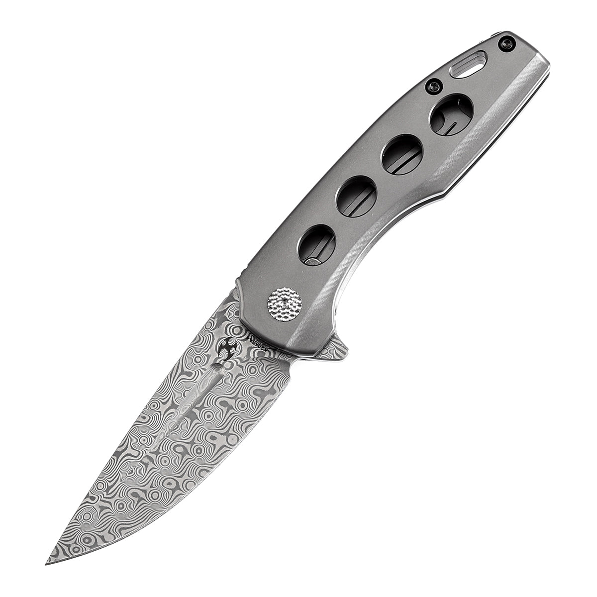 Kansept Cassowary K2065A4 Flipper Knife Damascus Blade Titanium Handle Edc Knife