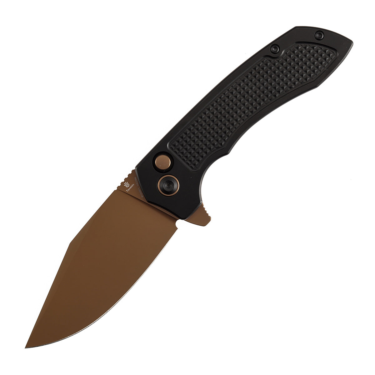 Tenable Entity B1036F1 Rose Gold 14C28N Blade Black Aluminum Handdle Button Lock Folding Knife