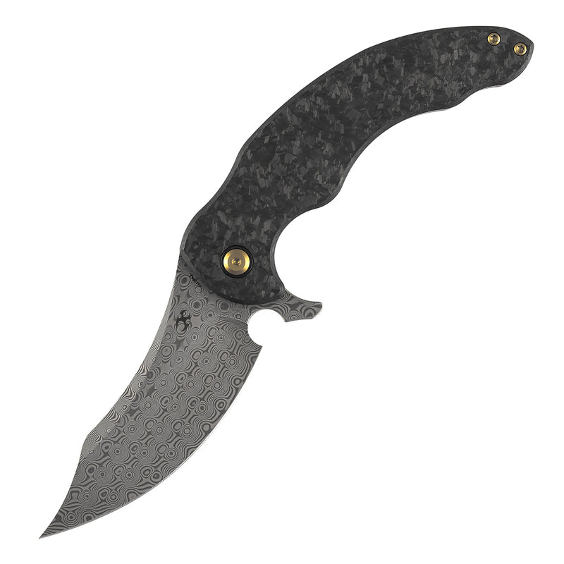 Kansept Gilgamesh K1128A3 Damascus Blade Carbon Fiber And Titanium Handle Frame Lock Folding Knife