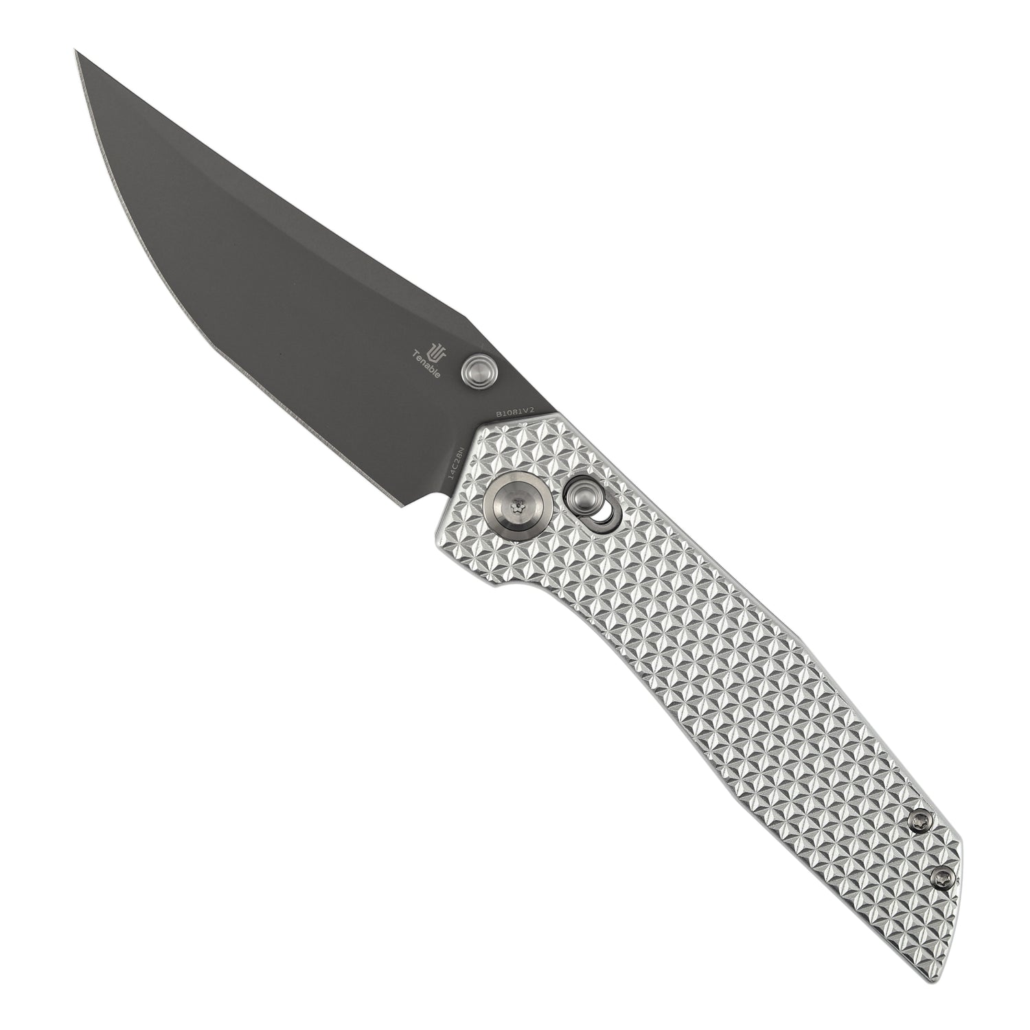 Tenable Deadite B1081V2 Gray TiCn Coated 14C28N Blade Silver Aluminum Handle Crossbar Lock Folding Knife