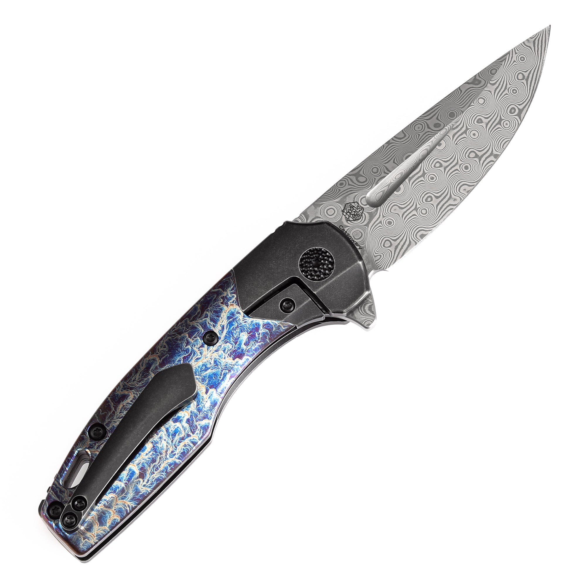 Kansept Cassowary K2065B4 Damascus Blade Titanium Handle Edc Flipper Knife