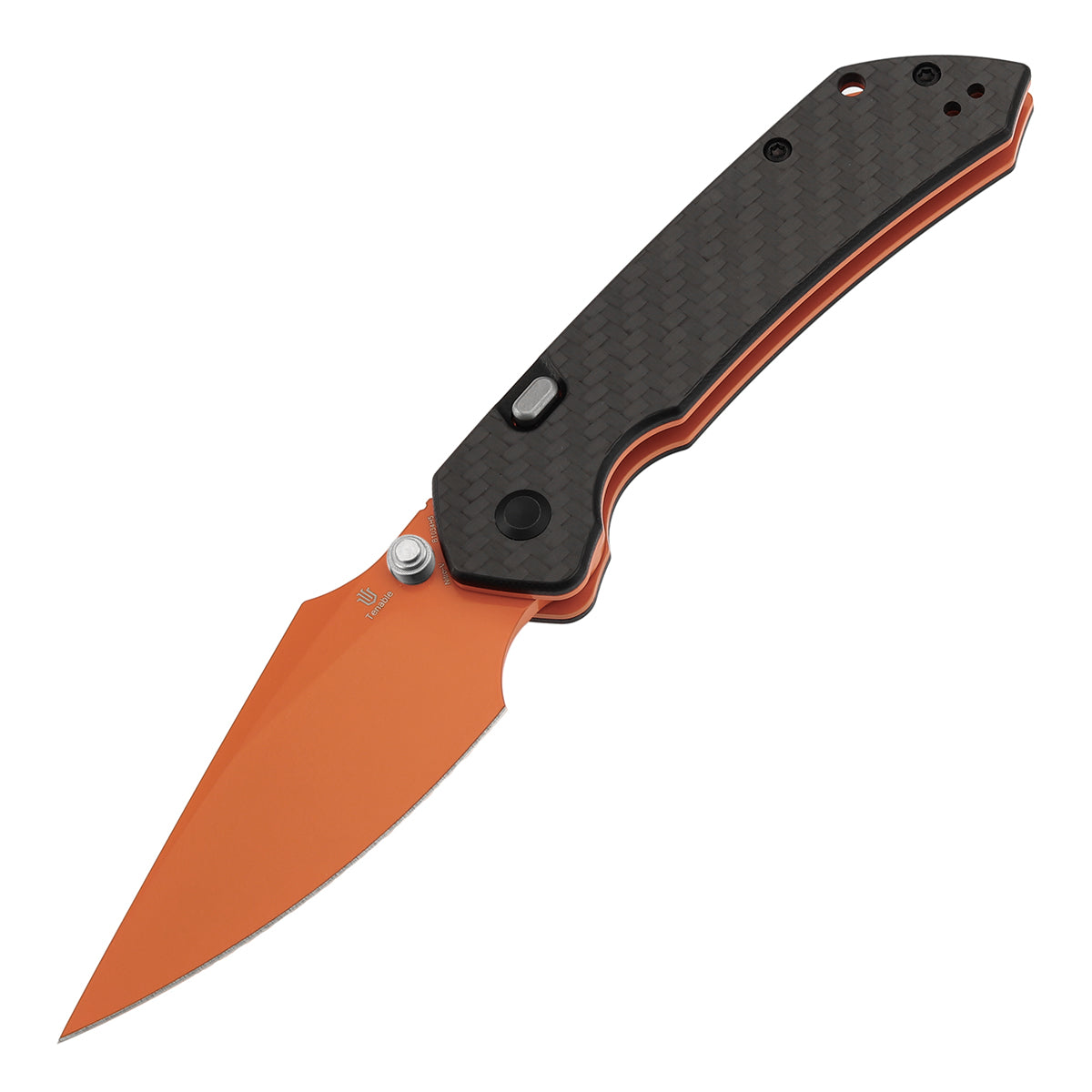Tenable Fenrir B1034H5 Orange Coated Nitro-V Blade Twill Carbon Fiber Handle Top Liner Lock Folding Knife