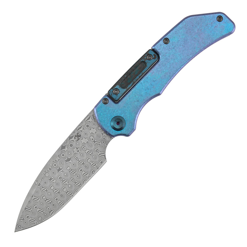 Kansept Hazard K1104H5 Damascus Blade Titanium & Fatcarbon Handle Bali Lock Folding Knife