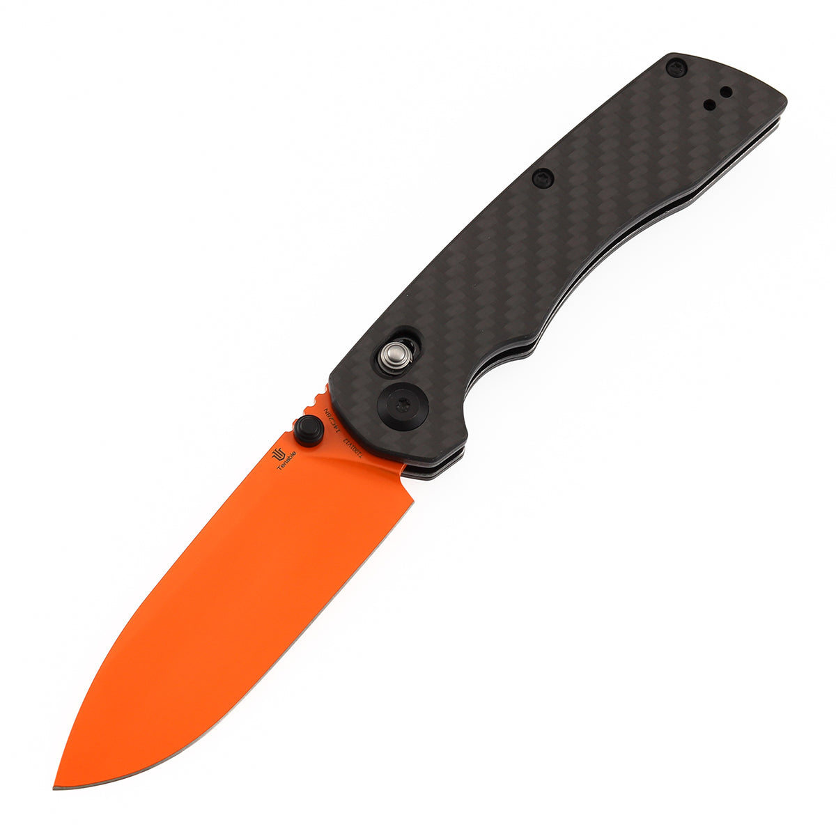 Tenable Kryo T1001V12 Orange Coated 14C28N Blade Twill Carbon Fiber+G10 Handle Crossbar Lock Folding Knife