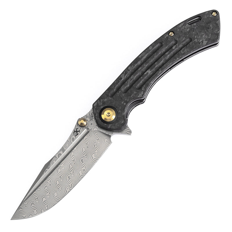 Kansept Pretatout K1032D2 Damascus Blade Shred Carbon Fiber Handle Frame Lock Folding Knives