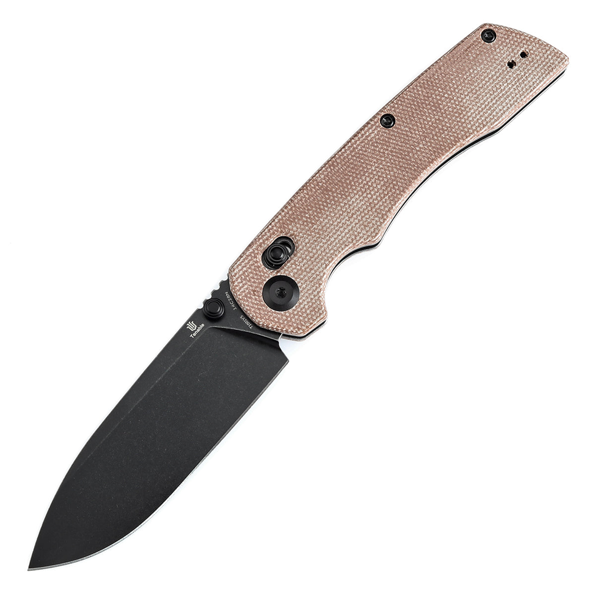 Tenable Kryo T1001V5 Blackwash 14C28N Blade Brown Micarta Handle Crossbar Lock Folding Knife