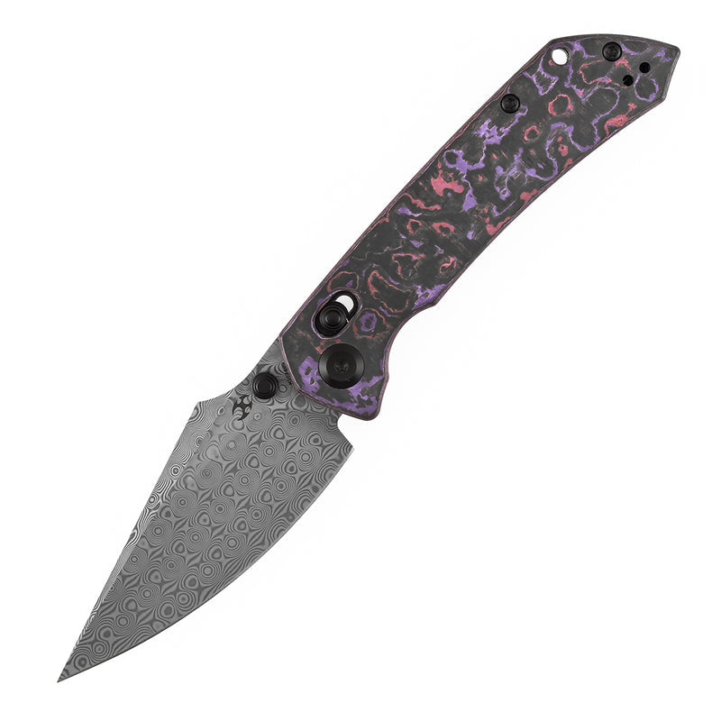 Kansept Fenrir K1034V9 Damascus Blade Purple Haze Fatcarbon Crossbar Lock Folding Knife