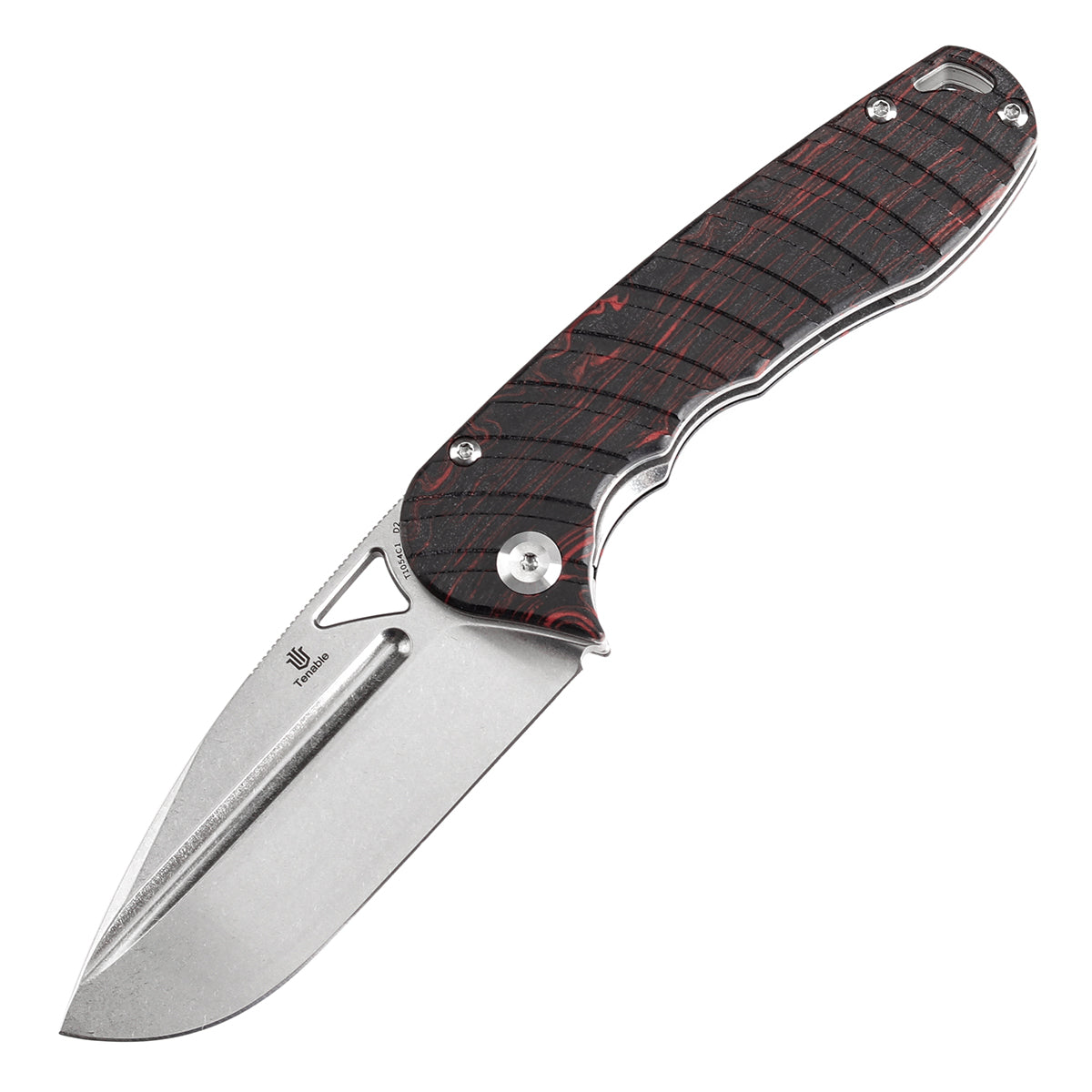 Tenable Bömbur T1054C1 Stonewashed D2 Blade Black and Red G-mascus Handle Liner Lock Folding Knife