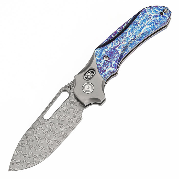 KANSEPT Quasar K1099V3 Damascus Blade Titanium and Titanium Inlay with Lightning Strike Finish Handle Cross Bar Lock
