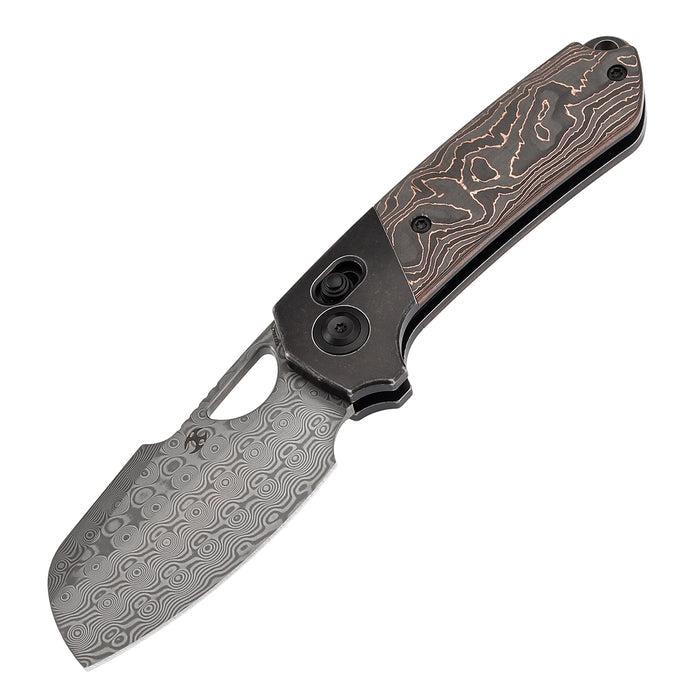 Kansept Nahual K2125V3 Damascus Blade Blackwash Titanium, Copper Carbon Fiber Handle Crossbar Lock