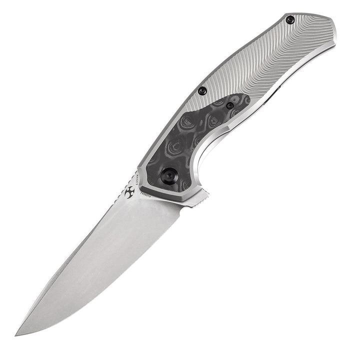 KANSEPT HAVØRN K1069A2 CPM S35VN Blade Titanium with Rose Pattern Black & White Carbon Fiber Inlay Handle Frame Lock