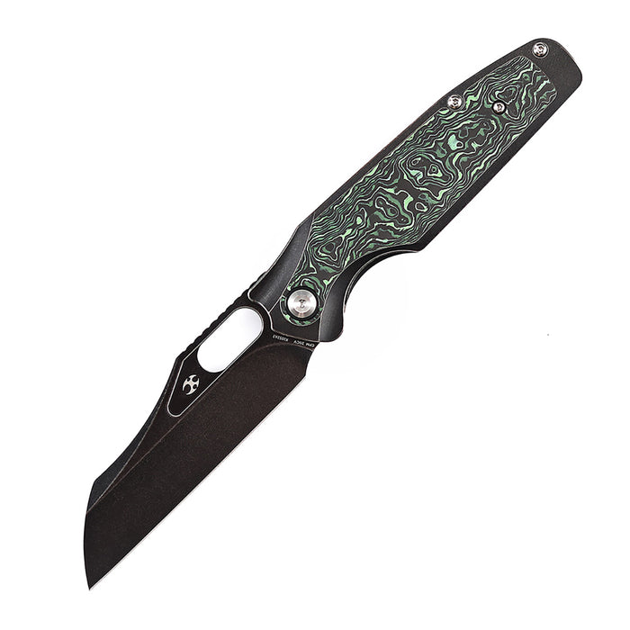 Kansept Tuckamore K1052A3 Folding Knife Black CPM-20CV Blade Titanium + Green Carbon Fiber Handle Frame Lock