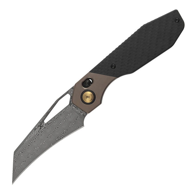 Kansept QTRO K1118VH2 Damascus Blade Titanium And Carbon Fiber And G10 Handle Crossbar Lock Folding Knife