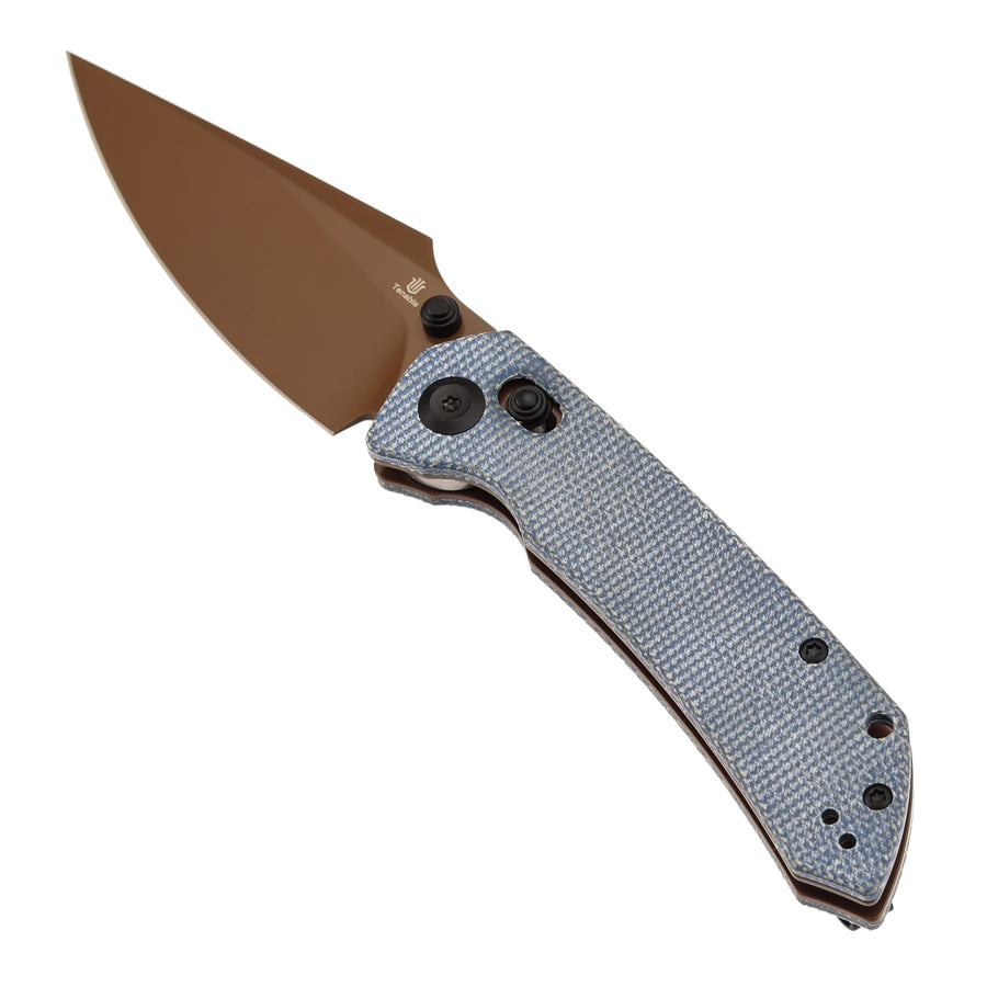 Tenable Fenrir T1034V6 Nitro-V Blade Blue Micarta Handle Cross Bar Lock Folding Knife